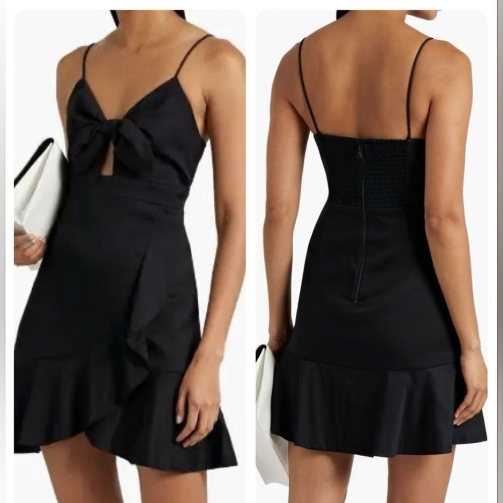 Alice + Olivia Hilda Cut-Out Bow Mini Dress Size 12 NWT $350 Ruffles Wrap